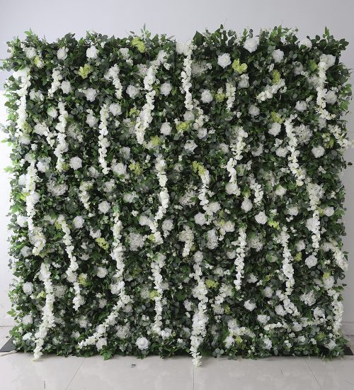 Green flower wall with white flowers